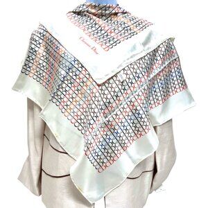 Vgt  Christian Dior 100% Silk Sarin  Scarf  31"  Ivery Color Logo Printed (28
